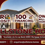 Co-op Bank KMRC 100% mortgage financing banner for Willstone Homes gated community properties in Kenya